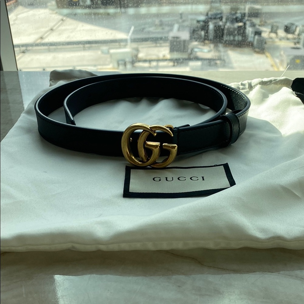 Gucci Black Belt with Gold Double G Buckle